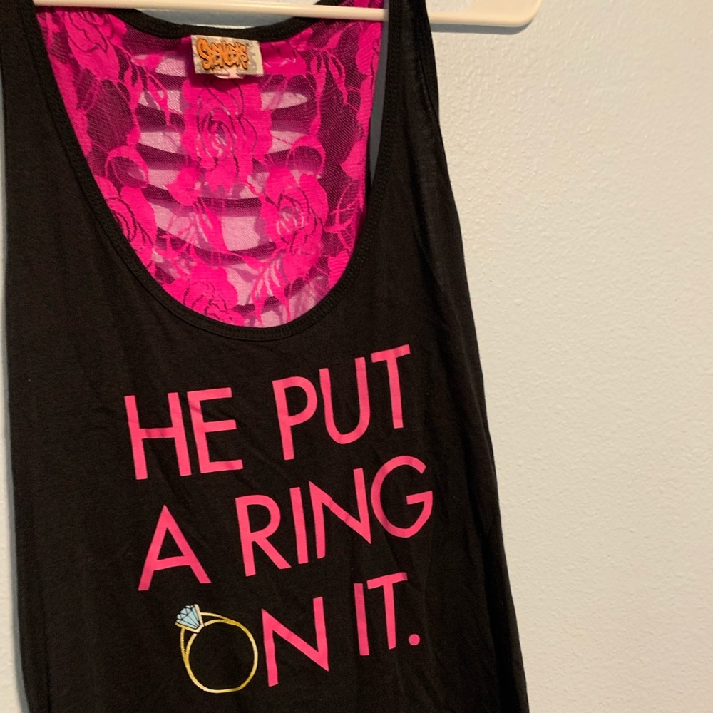 Cute “he put a ring on it” lady’s tank